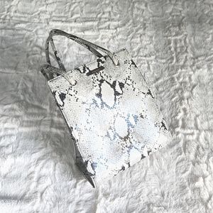 NINE WEST, Mini, Black, Gray, & White, Snakeskin, Satchel, Tote, Bag, Purse